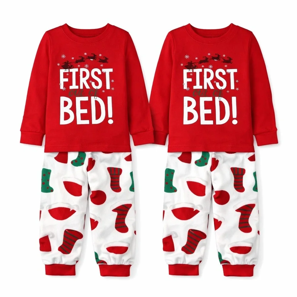 Carters Matching Christmas Pajamas Kids First Out of Bed 4pc Twin PJ Set